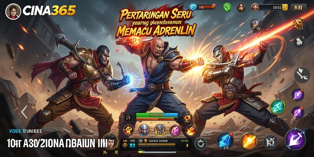 Screenshot aksi seru dalam CINA365 menampilkan pertarungan karakter yang mendebarkan.