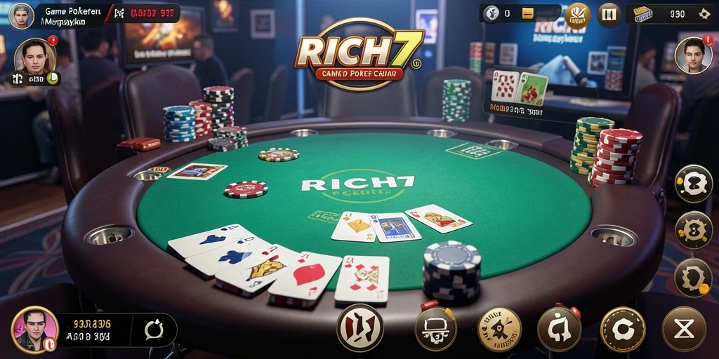 Tampilan screenshot gameplay poker di aplikasi RICH7 yang menarik.